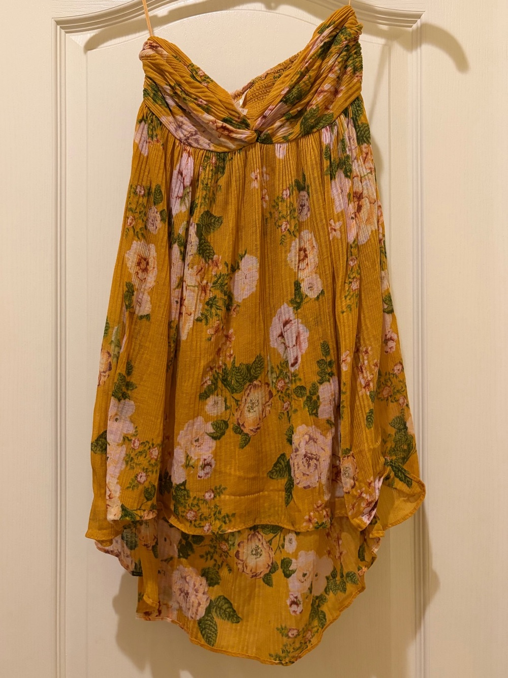 Free People Floral Mustard High-Low Tube Top